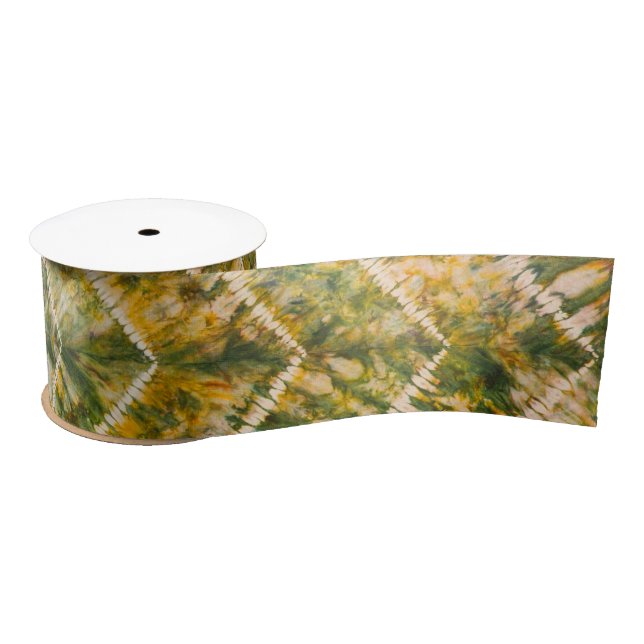 Ruban En Satin Green and Gold Tie Dye Chevron Pattern (Bobine)