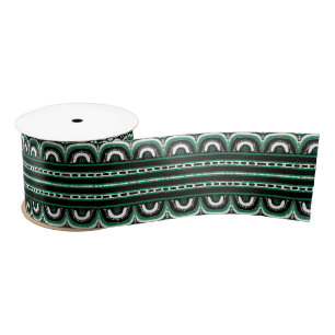 Ruban En Satin green Black White Tribal Lines Africain