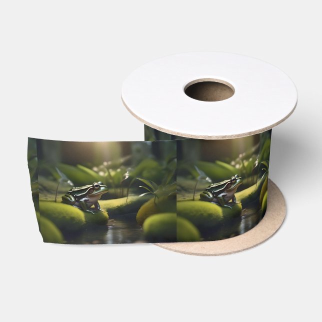 Ruban En Satin Green Frog Forest Life, (Bobine)