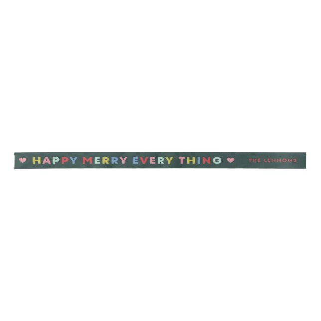 Ruban En Satin Green Happy Merry Everything Christmas Ribbon (Devant)