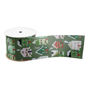 Ruban En Satin Green Winter Village Maisons Noël Satin Ribbon