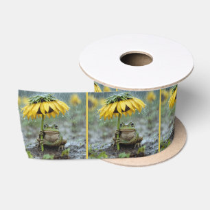 Ruban En Satin Grenouille sous un parapluie tournesol sous la plu