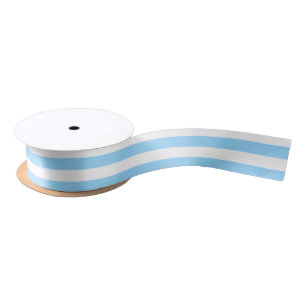 Ruban En Satin Grilles horizontales bleu ciel et blanc