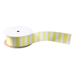 Ruban En Satin Grilles verticales jaune et blanc citron