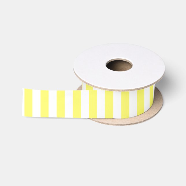 Ruban En Satin Grilles verticales jaune et blanc citron (Bobine)