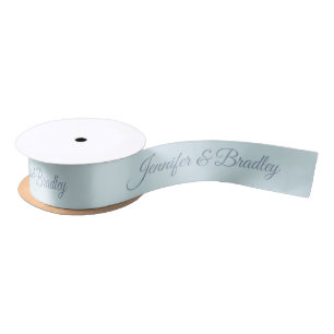 Ruban En Satin Gris Bleu Glacé Élégant Mariage Nom Personnalisé