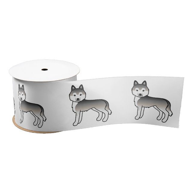 Ruban En Satin Gris Sibérie Husky Cute Cartoon Chiens Satin Ribbo (Bobine)