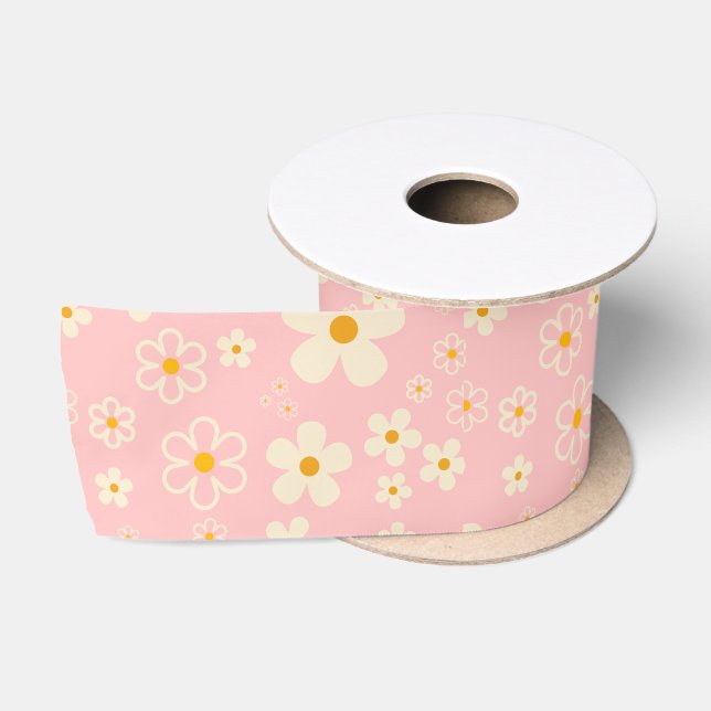 Ruban En Satin Groovy Blush Boho Daisy Motif Jardin Wrap (Bobine)