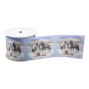 Ruban En Satin Grulla Pinto Grey Paint Hors sur une ferme d'hiver