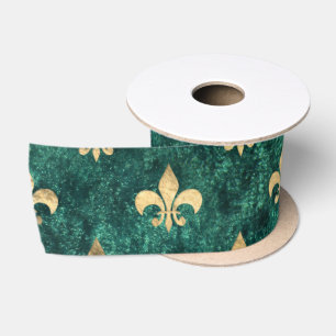 Ruban En Satin Grunge Vert Velours Fleur De Lis Mardi Gras