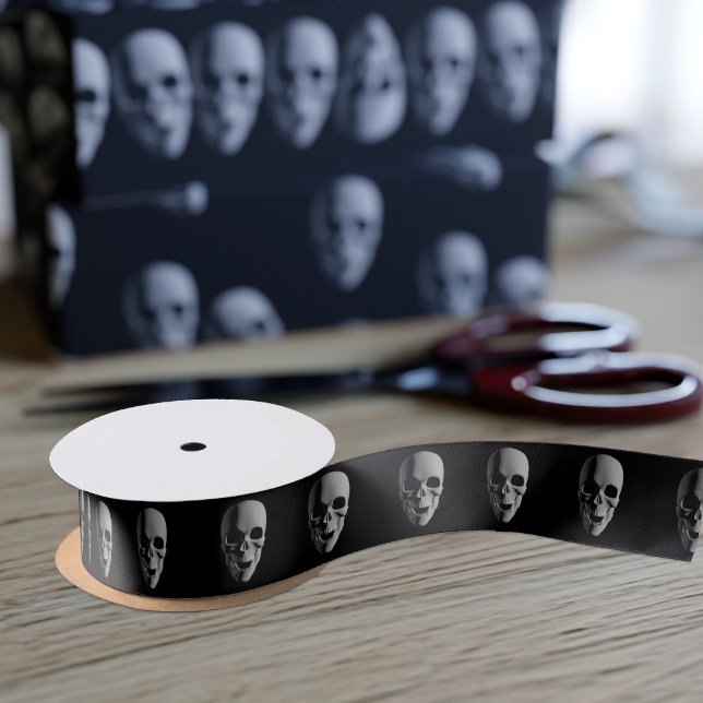 Ruban En Satin Halloween Éffrayant Motif crâne noir (A spooky skull pattern ribbon for the times you need some)