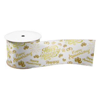 Ruban En Satin Happy Anniversary  Elegant Gold Text