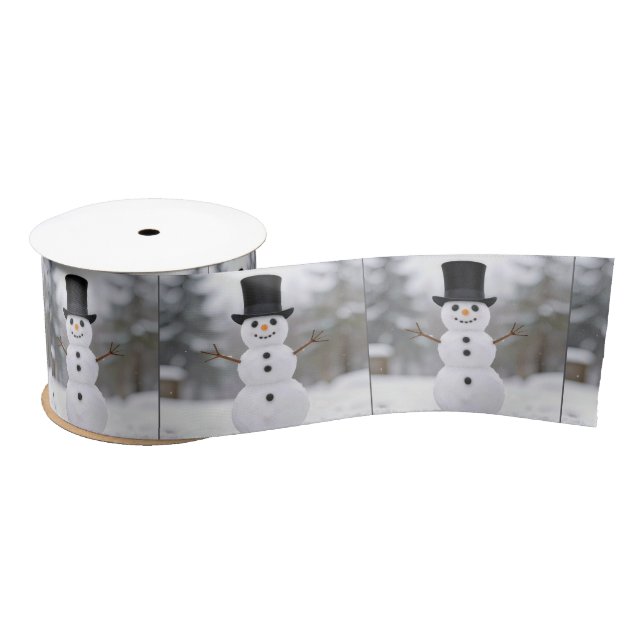 Ruban En Satin Happy Snowman Wearing a Top Hat (Bobine)