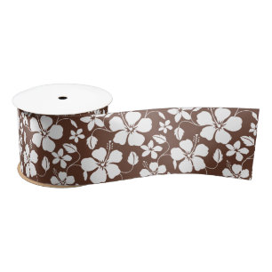 RUBAN EN SATIN HAWAIIAN HULA (HIBISCUS) BROWN SATIN RIBBON
