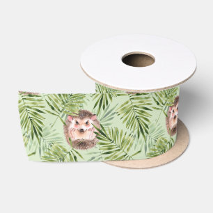 Ruban En Satin Hérisson et feuilles vertes