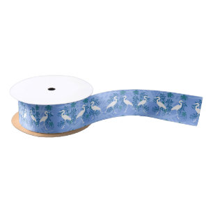 Ruban En Satin Héron bleu tropical avec Motif de fleurs