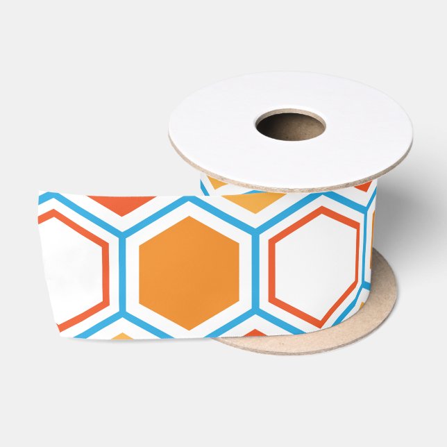 Ruban En Satin Hexagon in orange, blue and white (Bobine)