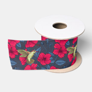 Ruban En Satin Hibiscus Botanique Vintage et Colibri