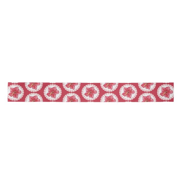 Ruban En Satin Hibiscus & dentelle RED (Devant)