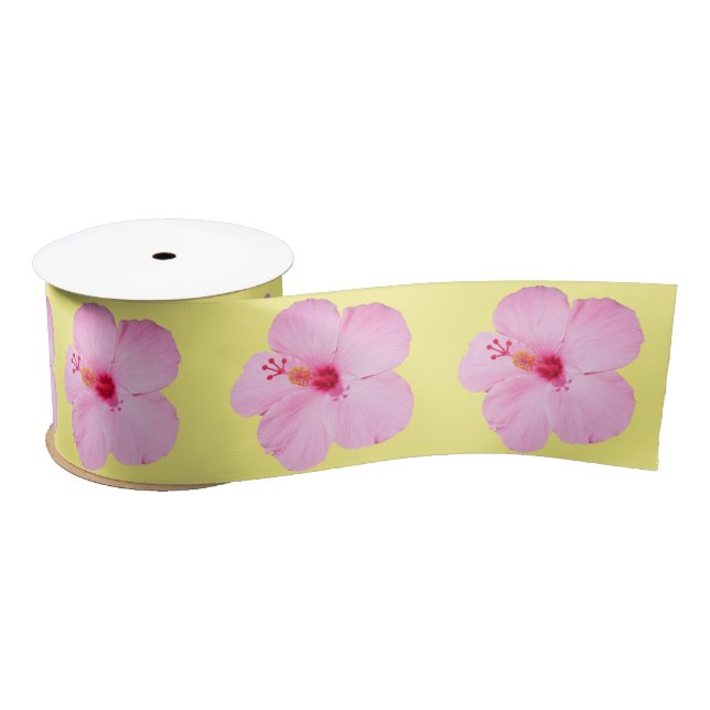 Ruban En Satin Hibiscus rose Fleur tropicale (Bobine)