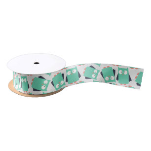 Ruban En Satin Hiboux lunatiques turquoises