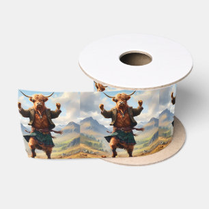 Ruban En Satin Highland Cow Dansant Le Highland Fling,