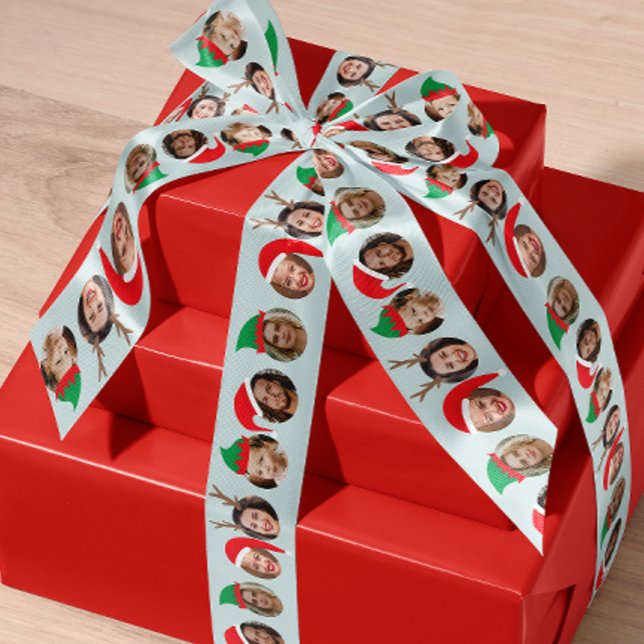 Ruban En Satin Hilarié 5 personnes en Noël Casquette cadeau de va (put your friends, family and pets in festive Christmas hats on this custom ribbon with five photos)