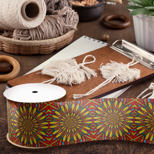 Ruban En Satin Hippie Abstraite Rouge et jaune Floral Tribal ethn (Créateur téléchargé)