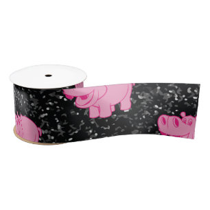 Ruban En Satin Hippopotames roses visage souriant d'hippopotame m