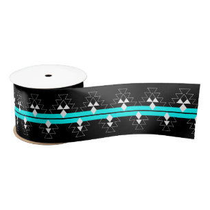 Ruban En Satin Histoires tissées natives de 3 pouces - Turquoise