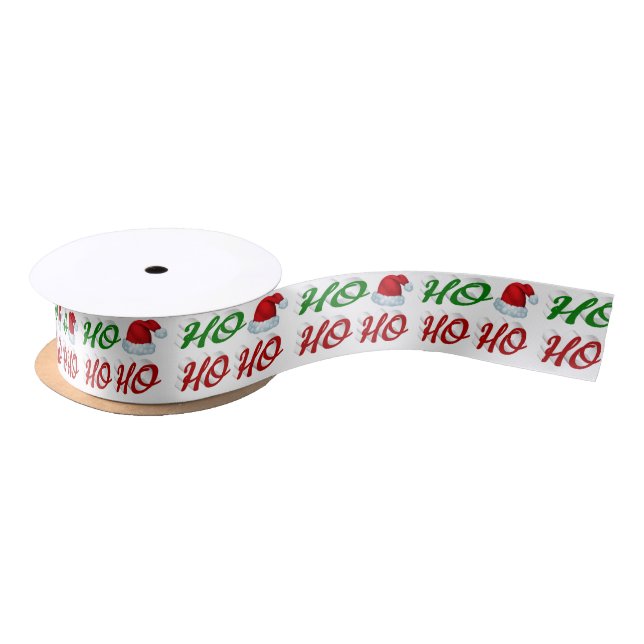 Ruban En Satin Ho Ho Ho Santa Hat Noël rouge vert script (Bobine)