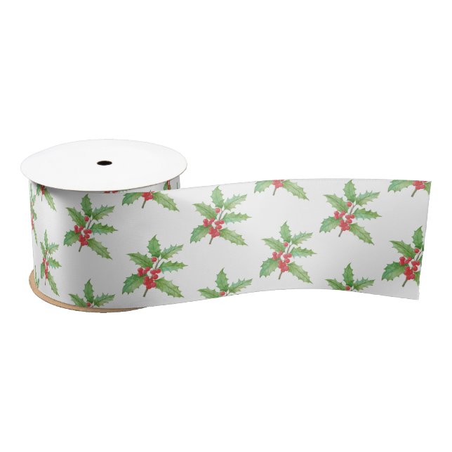 Ruban En Satin Holly berries Christmas wrapping paper (Bobine)
