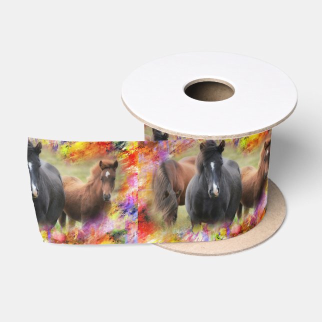 Ruban En Satin Horses Colorful (Bobine)