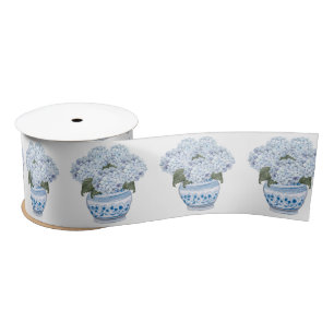 Ruban En Satin Hortensias bleus dans un pot de style chinoiserie