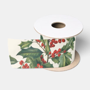 Ruban En Satin Houx de Noël Classique avec Baies Rouges Art