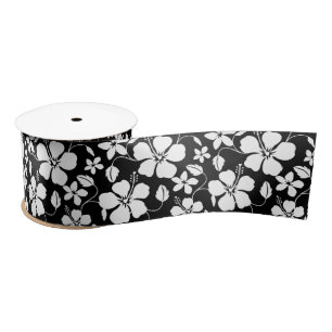 RUBAN EN SATIN HULA HAÏIENNE (HIBISCUS) NOIR SATIN RIBBON