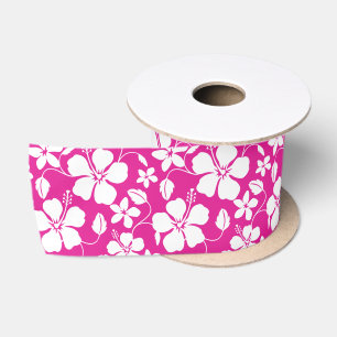 RUBAN EN SATIN HULA HAÏIENNE (HIBISCUS) ROSE CHAUDE SATIN RIBBON