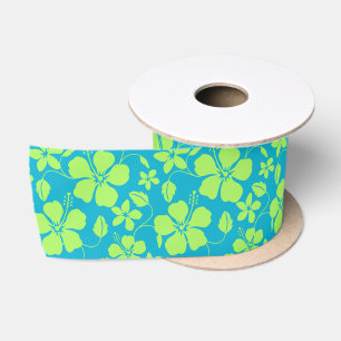 RUBAN EN SATIN HULA HAWAIEN (HIBISCUS) CITRON SARCELLE