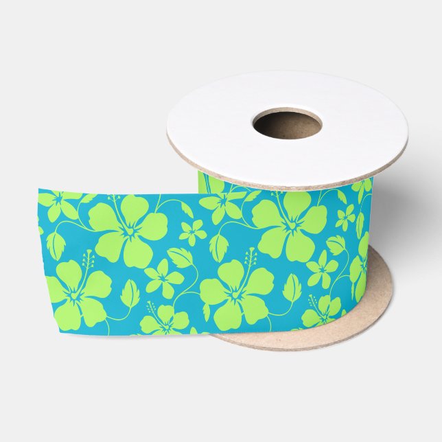RUBAN EN SATIN HULA HAWAIEN (HIBISCUS) CITRON SARCELLE (Bobine)