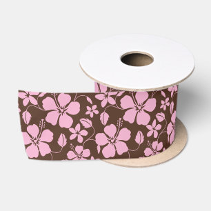 RUBAN EN SATIN HULA HAWAIENNE (HIBISCUS) BRUN CLAIR/ROSE