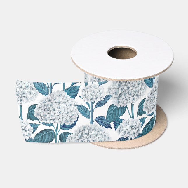 Ruban En Satin Hydrangea blanc aquarelle (Bobine)