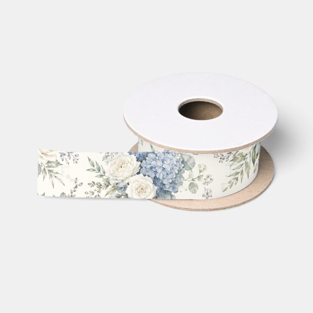 Ruban En Satin Hydrangea Bleu Poussiéreux Rose Blanche Crème Flor (Bobine)