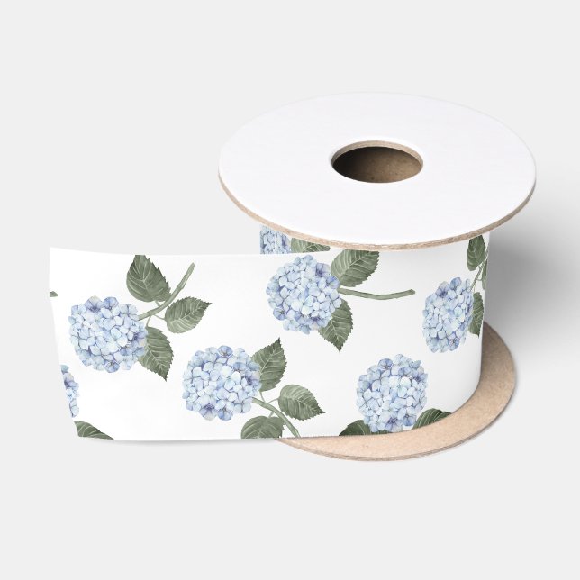 Ruban En Satin Hydrangea Bleue Fleurie  (Bobine)