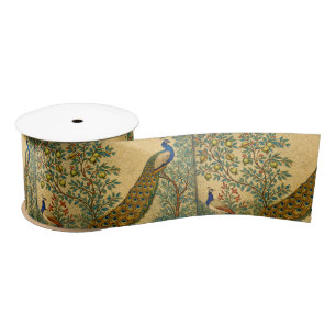 Ruban En Satin Illustration botanique de paon Art Nouveau
