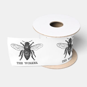 Ruban En Satin Illustration d'abeille ouvrière vintage