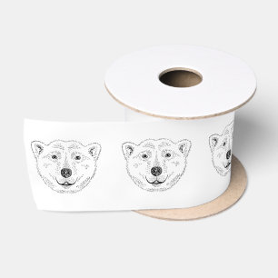 Ruban En Satin Illustration de dessin au trait de visage d'ours p