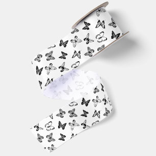 Ruban En Satin Illustration de papillon noir et blanc Blanc