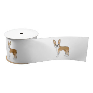 Ruban En Satin Illustration Fawn Et White Boston Terrier Dog