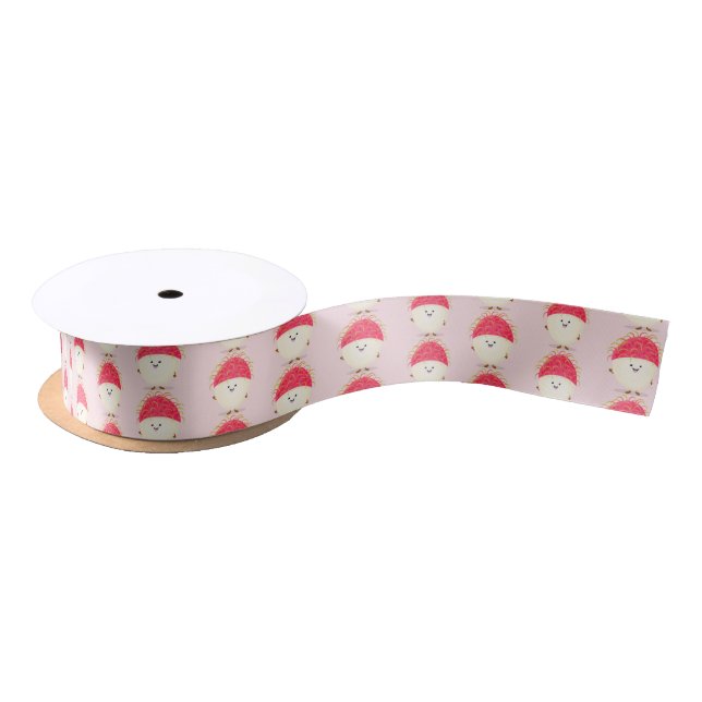 Ruban En Satin Illustration mignon du ramboutan rose (Bobine)