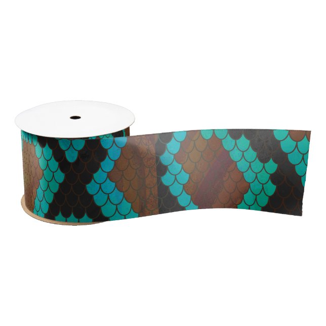 Ruban En Satin Impression Brown et Turquoise de serpent (Bobine)